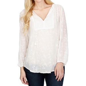 Lucky Brand Womens Peasant Top Sheer Embroidered